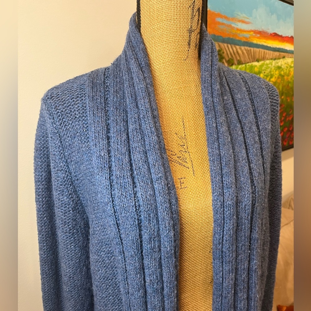 Natural Reflections Wool Blend Knit Cardigan Sweater Open Front Blue Size XL - Picture 2 of 11